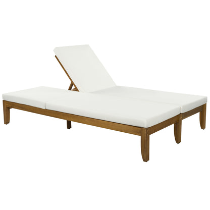 Adjustable Outdoor Patio Lounge Chair Two Seater Outdoor Recliner Patio Double Chaise Lounge with Weather-Resistant Pool Lounge Chair for Patio, Natural+Beige Cushion