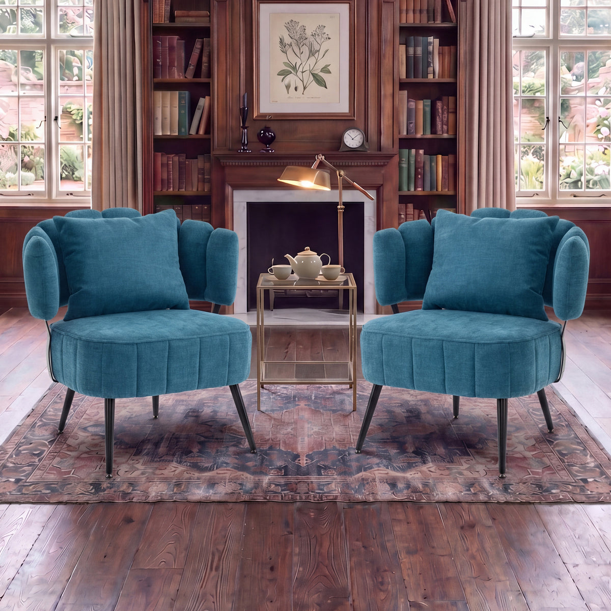 Decorative armchair with a spring seat cushion and slipcover, Chenille living room tub chair, comfortable modern sofa armchair, ideal for reading in small bedrooms, Blue