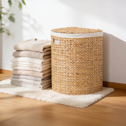Ludmila Water Hyacinth Woven Half Oval Laundry Hamper - 16.9" x 13.8" x 20.5" - Natural Brown