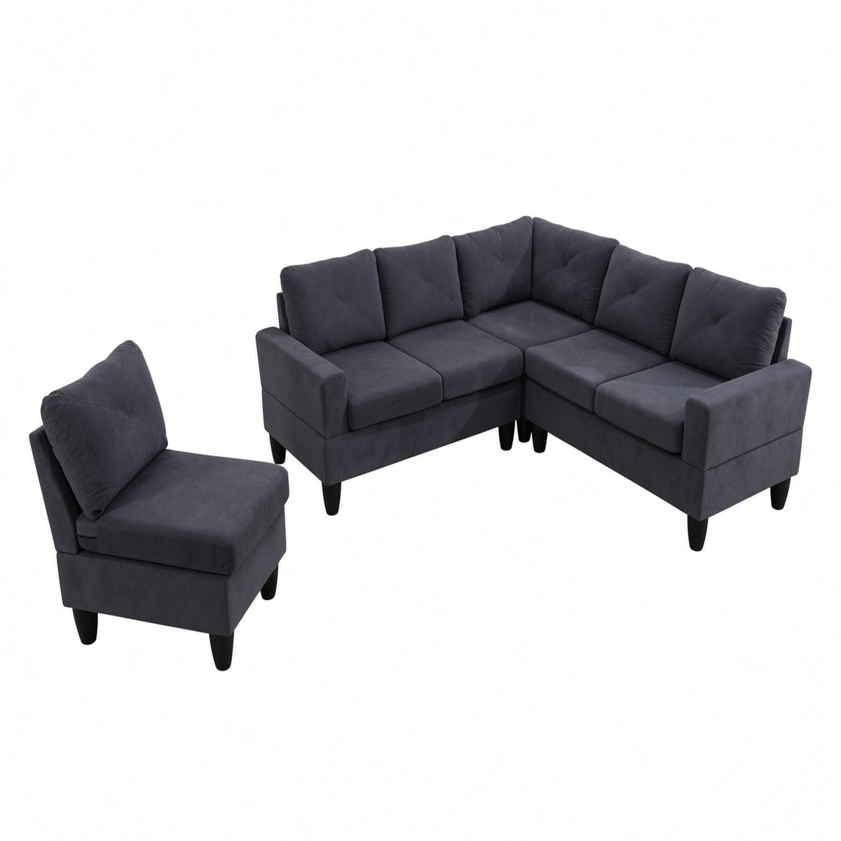 95.5 x 75 Inches Width Dark Grey Modular L-Shaped Sectional Sofa 6-Seater 4-Piece Massa Flannel Fabric Couch with Chaise