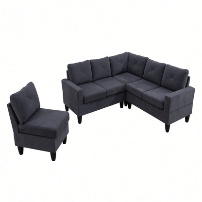 95.5 x 75 Inches Width Dark Grey Modular L-Shaped Sectional Sofa 6-Seater 4-Piece Massa Flannel Fabric Couch with Chaise