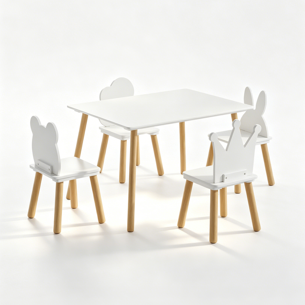 Big Kids Table and 4 Chairs Set, 5 Pieces Toddler Table and Chair Set, Wooden Activity Play Table Set (White)