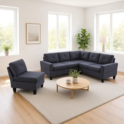 95.5 x 75 Inches Width Dark Grey Modular L-Shaped Sectional Sofa 6-Seater 4-Piece Massa Flannel Fabric Couch with Chaise