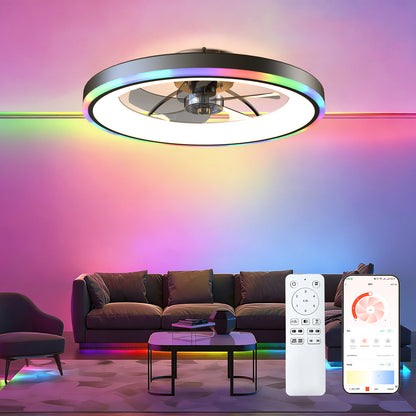 23.6' Modern RGB Ceiling Fan with Lights, Flush Mount Low Profile Fan with Remote & APP, 6-Speed Reversible Silent DC Motor, Dimmable 3000-6500K LED for Bedroom, Black