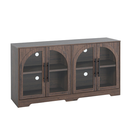 Walnut Finish 1pc Console Metal Handles Tempered Glass Adjustable Shelves Rustic Living Room Furniture