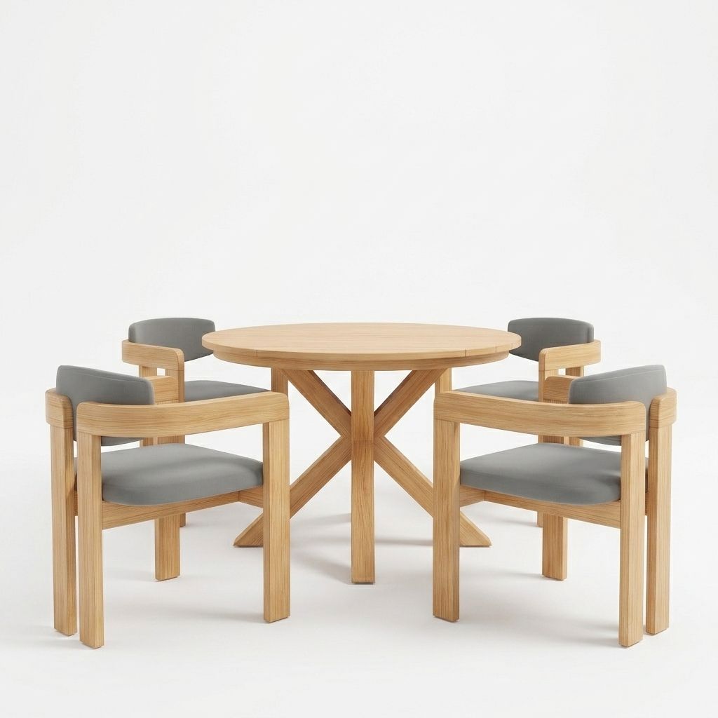 44.5 Inch Round Outdoor Dining Table, Premium Acacia Wood Patio Table with X-Shaped Base, Slatted Wooden  Table for Garden, Backyard, Balcony and Indoor Use, Acacia Wood Finish