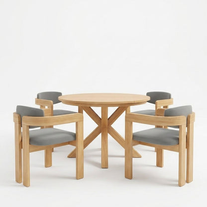 44.5 Inch Round Outdoor Dining Table, Premium Acacia Wood Patio Table with X-Shaped Base, Slatted Wooden  Table for Garden, Backyard, Balcony and Indoor Use, Acacia Wood Finish