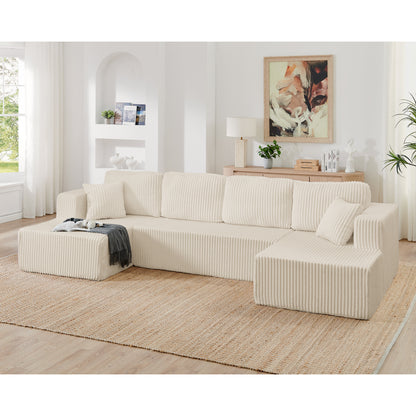 U shape Modular Sectional Sofa, Compressed Sectional Sofa Modern Minimalist Style Corduroy Couch, Sleeper Sofa – Beige