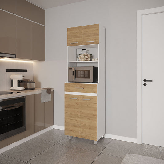 Tall Kitchen Storage Cabinet with Doors, Drawer and Open Microwave Shelf
