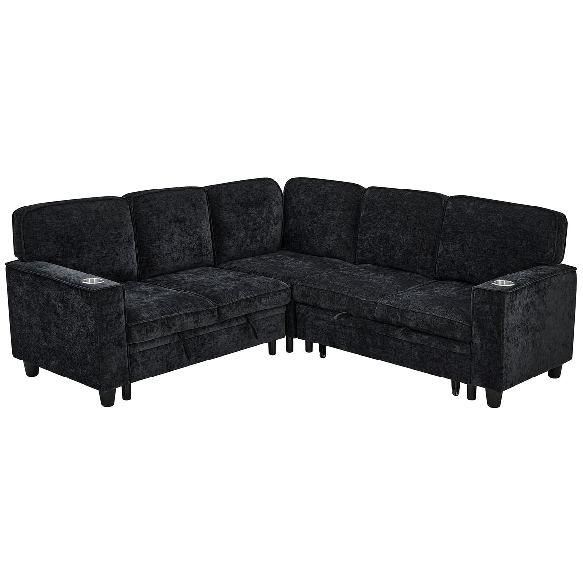 L-Shaped Sofa with Pull Out Sofa Bed, Sleeper Sofa Couch Bed with Storage Seat, 5 Seat Sectional Sofa Bed with USB, Sectional Sofa Couch