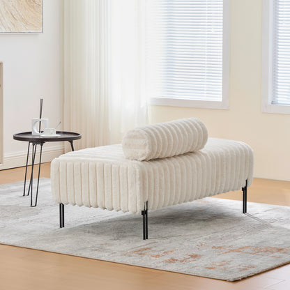Elegant Upholstered Mini Loveseat with Adjustable Backrest, Beige Faux Fur, 49.6" Wide