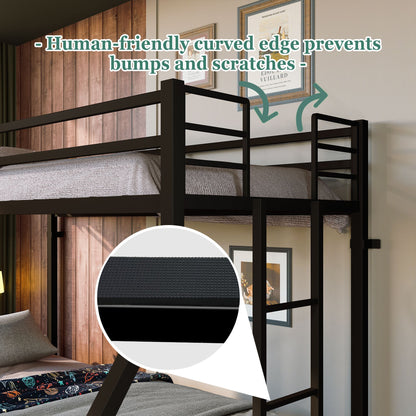 Heavy Duty Twin Over Queen Bunk Bed, Sturdy Metal Bunk Bed Frame with Flat Ladder & Full-Length Guardrail, 1000 lbs Capacity, Noise-Free, Easy Assembly, Space-Saving Industrial Bunk Beds , Black