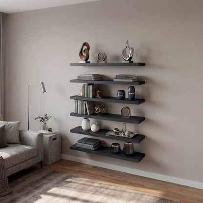 Madison 6-Piece Floating Wall Shelves Set, Wood Wall Mounted Display Shelves for Home Decor and Storage, Wenge