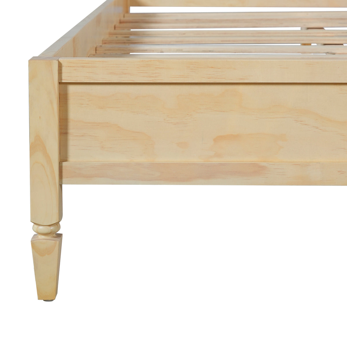 King Size Wood Platform Bed Frame with Classic Panel Headboard, Natural Finish, Solid Wood and MDF Construction, 10 Wooden Slats, No Box Spring Needed