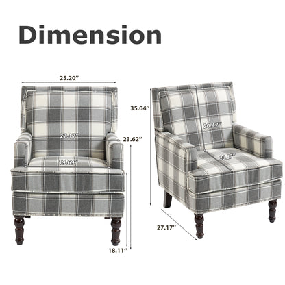 Upholstered Accent Chair, Vintage Armchair with Grey Linen Fabric and Nailhead Trim