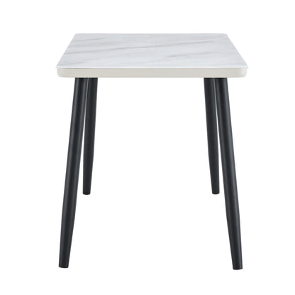 Modern minimalist rectangular dining table, suitable for 4-6 people. Tempered glass countertop+lower MDF board, imitation marble texture – Model W1151S04621