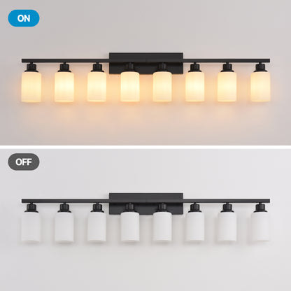 Wall Lamp 8-Light, Bathroom Vanity Light, Matte Black Bathroom Light Fixtures, Modern Wall Light with Glass Shade