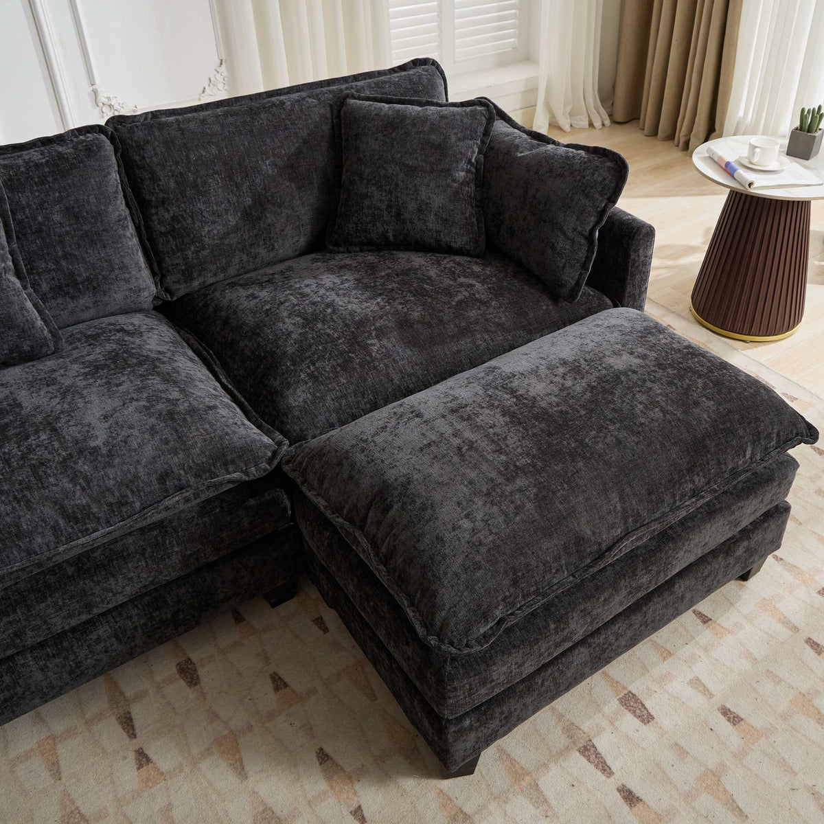 Cloud Sofa 3 Seats (Ottoman is not included), Modern Sectional Couch, Comfy Double Layer Upholstered Seat Cushion – Black