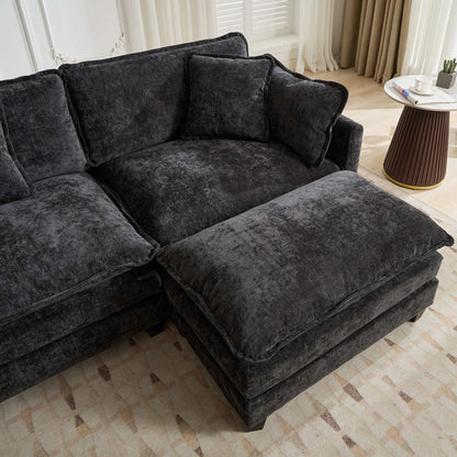 Cloud Sofa 3 Seats (Ottoman is not included), Modern Sectional Couch, Comfy Double Layer Upholstered Seat Cushion – Black
