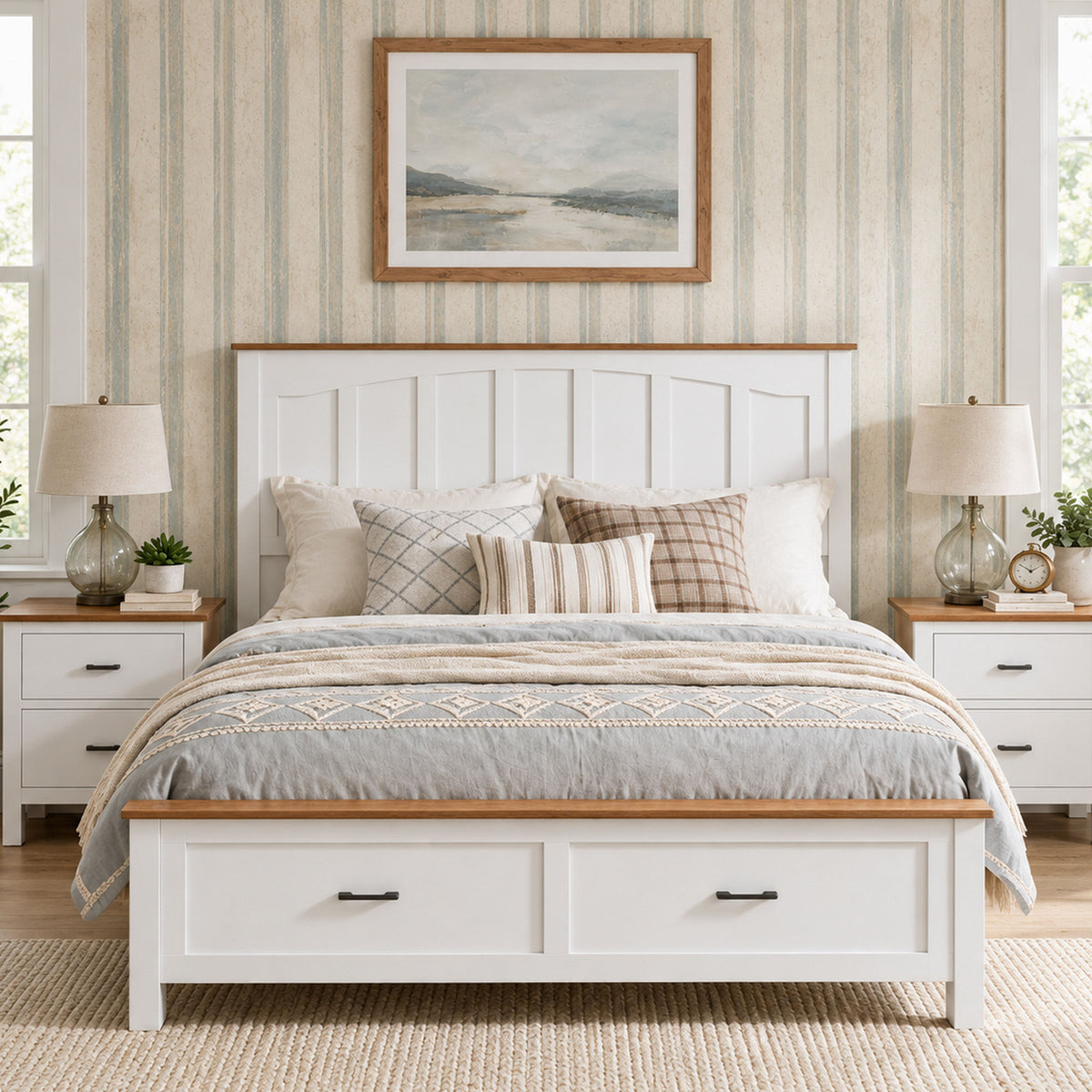 Queen Size Farmhouse Metal Bed Frame, Platform Bed , Mattress Foundation with Wood Support Slats, No Box Spring Needed, Noise Free.
