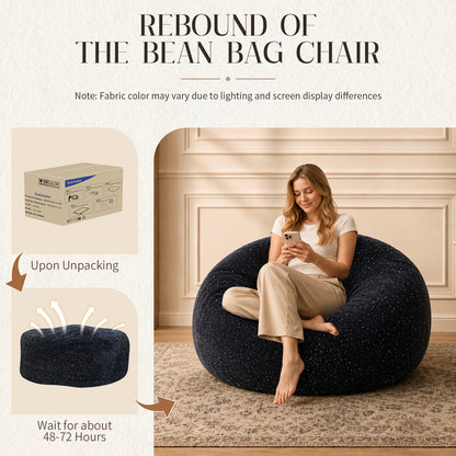 Starry Sky 4FT bean bag chair,Plush Fabric with Lurex,Shiny Silver Thread Faux Fur Plush,memory foam filling,round sofa for living room, bedroom, college dorm.