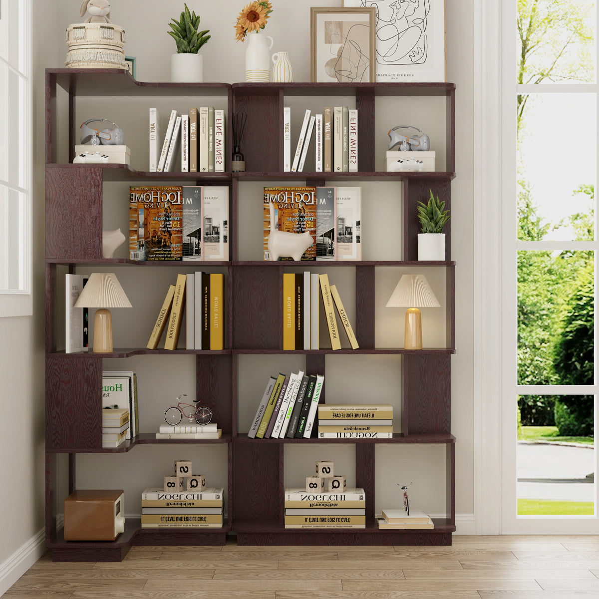 Set of 2 free combination bookcase space saving corner bookshelf 55cm plus 80cm length dark red ox blood red color and other 4 colors for