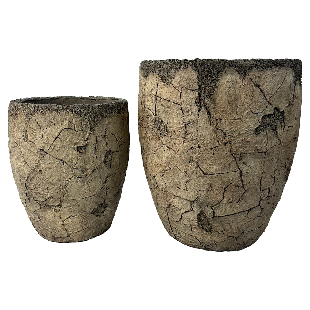 Large Round Planters Set of 2 (16.73"x16.73"x19.68 & 12.59" x12.59"x15.15'') - Lightweight Magnesium Oxide Plant Pot with Texture -Concrete Planter Pots with Drainage Hole – Indoor & Outdoor Use