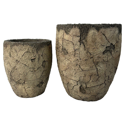 Large Round Planters Set of 2 (16.73"x16.73"x19.68 & 12.59" x12.59"x15.15'') - Lightweight Magnesium Oxide Plant Pot with Texture -Concrete Planter Pots with Drainage Hole – Indoor & Outdoor Use