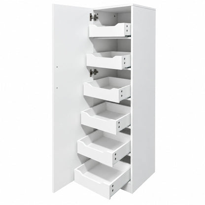 Tall Slim Pantry Storage Cabinet, Freestanding Single-Door Kitchen Cupboard with 6 Pull-Out Drawers, Narrow Food Storage Organizer for Kitchen, Dining Room