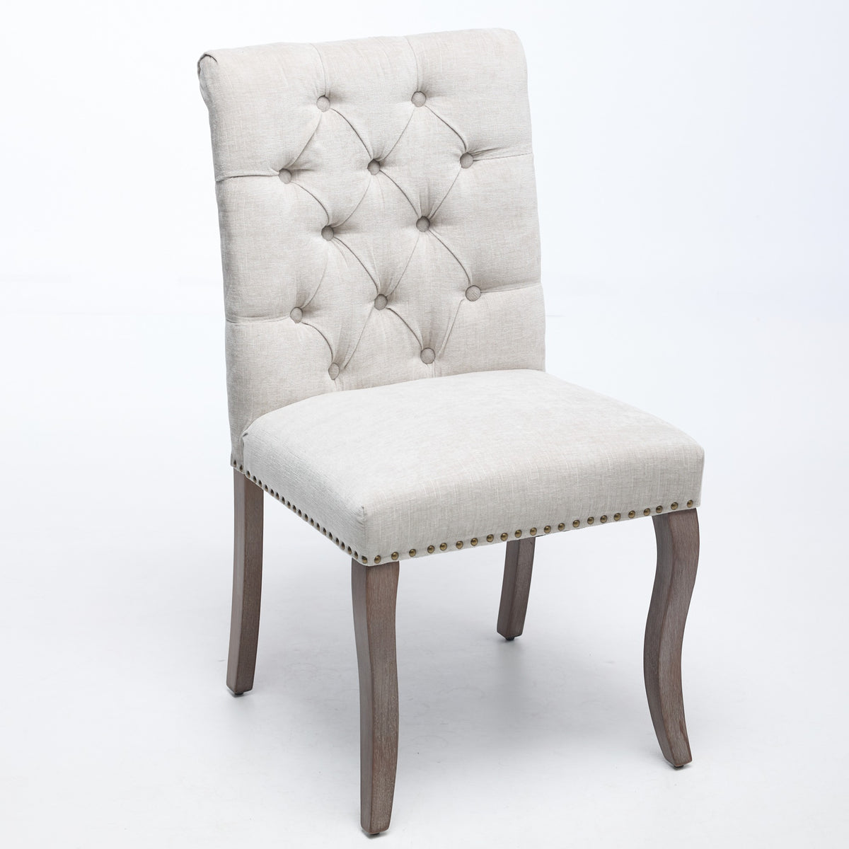 Upholstered Chenille Fabric Accent Dining Chair, Curved Solid Wood Legs, Elegant Tufted Club Dining Room Kitchen Room Dining Chair – Beige
