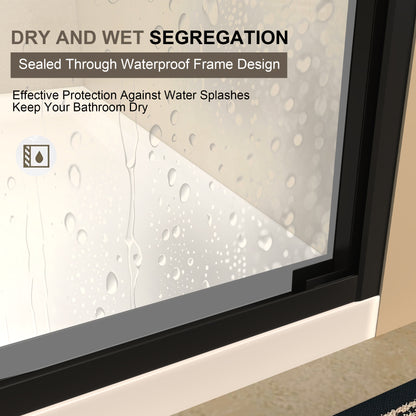 Semi-frameless Double Sliding Glass Shower Doors, 60" Width x 76"Height with 3/8"(10mm) Clear Tempered Glass, Matt Black