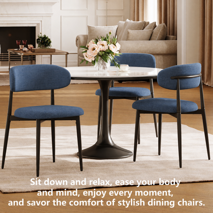 Dining Chairs Set of 2, Metal Kitchen Chairs with Modern Linen Fabric Upholstered for Dining Room, NAVY Seat