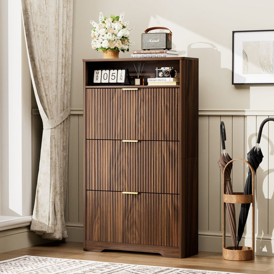 Shoe Cabinet Storage for Entryway Hidden Shoes Storage Cabinet with 3 Flip Drawers, Tall Free Standing Shoe Organizer Rack for Foyer