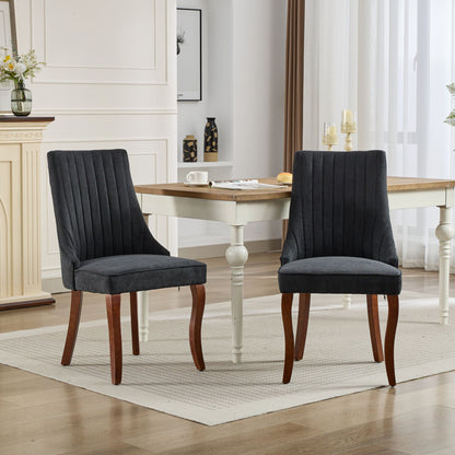 Rayon Cloth Flocking Linen Dining Chairs Channel Kitchen Dinner Chair Comfy Fabric Upholstered Accent Chair for Dining Room with Curved - Black