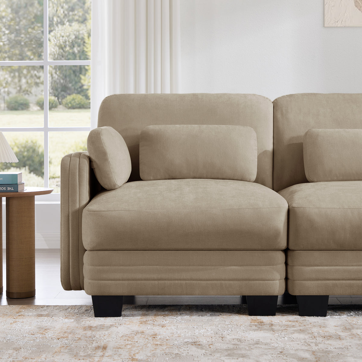 Channel Tufted Design Modern Minimalist Modular Sectional Loveseat Sofa, 2-Seater Couch with Thick Comfortable Seat Cushions, Suitable for Living Room, Bedroom and Apartment, Camel Chenille