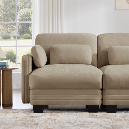 Channel Tufted Design Modern Minimalist Modular Sectional Loveseat Sofa, 2-Seater Couch with Thick Comfortable Seat Cushions, Suitable for Living Room, Bedroom and Apartment, Camel Chenille
