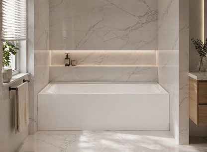 60" x 36" Alcove Bathtub, Acrylic Soaking Tub with Ergonomic Backrest, Anti-Slip Base, Left Drain, Glossy White