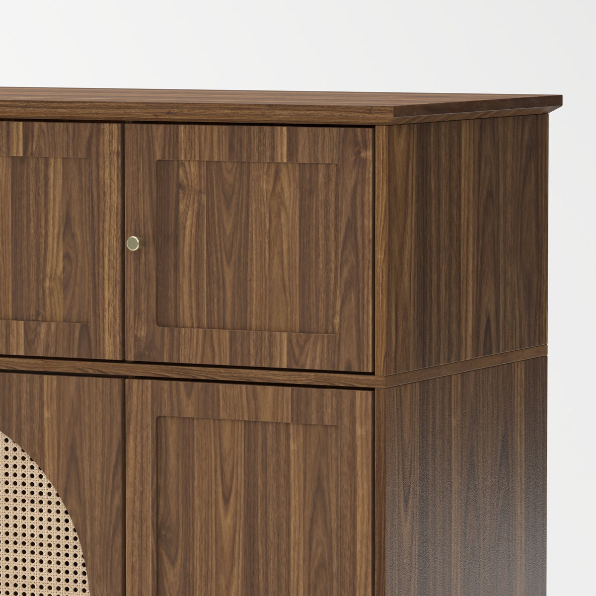 70.87"Tall 8-Door Large Capacity Armoire Wardrobe Closet with Hanging Rod, Adjustable Shelves and Rattan Decorative Doors, Clothing Storage Cabinet for Bedroom, walk-in closet, Living Room, Walnut