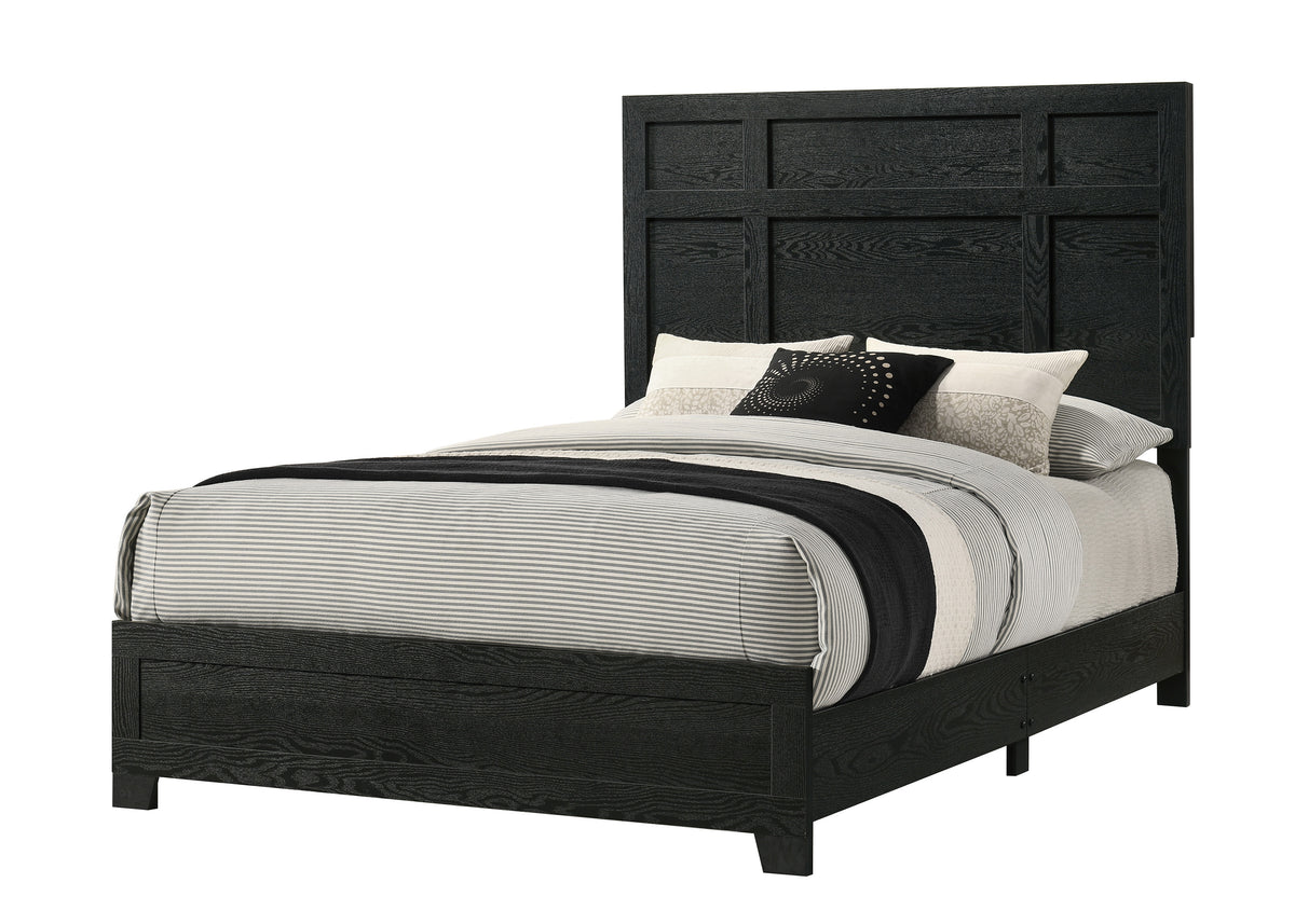1pc Queen Size Panel Bed Geometric Design Headboard Black Finish Wooden Furniture