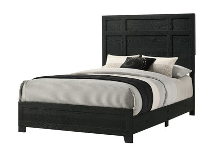 1pc Queen Size Panel Bed Geometric Design Headboard Black Finish Wooden Furniture