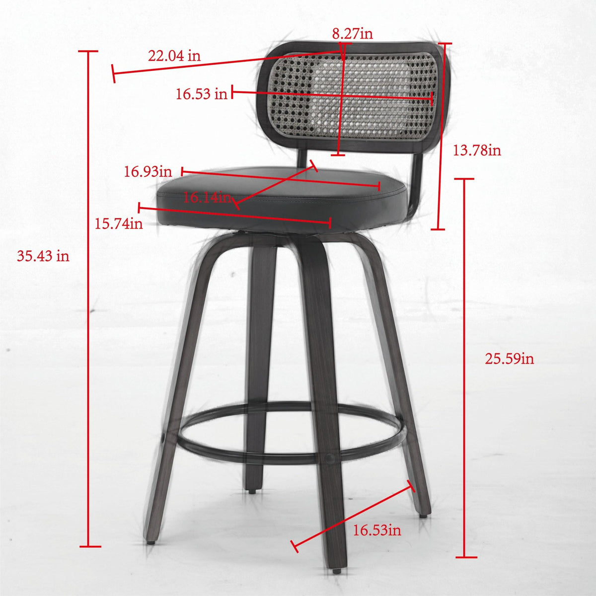 Set of 2 Counter Height Bar Stools - 26 inch Rattan Counter Height Stools with Cane Back, Upholstered Seat, Walnut Craftsmanship, Swivel Counter Stools for Island/Kitchen/Counter/Bar (Walnut /Beige)