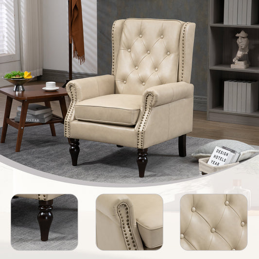 COOLMORE Wood Frame Armchair, Modern Accent Chair Lounge Chair with Sturdy Wood Legs for Living Room Bedroom (Camel PU)