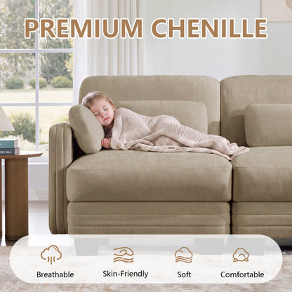 Channel Tufted Design Modern Minimalist Modular Sectional Loveseat Sofa, 2-Seater Couch with Thick Comfortable Seat Cushions, Suitable for Living Room, Bedroom and Apartment, Camel Chenille