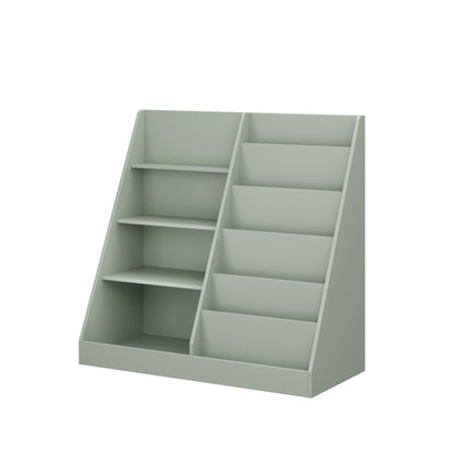 Kids Bookshelf and Toy Storage Organizer, Multifunctional 4 Tier Wooden Kids Book Shelf with  Bookcase Display Stand in Kids Room Playroom Nursery for Kids, Children, Toddlers (Sage)
