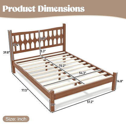 Full Size Bamboo Platform Bed with Diamond-shaped headboard, Solid Bamboo-made Bed Frame with Support Slats, for Bedroom, Guest Rooms, Brown