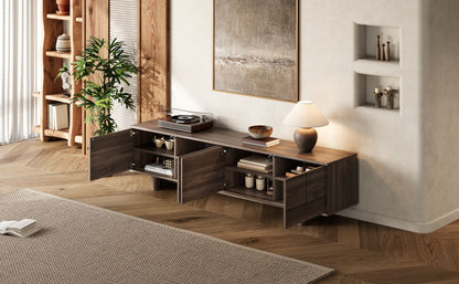 78 inch Modern TV Stand for TVs up to 85 inches, Entertainment Center with Solid Wood Legs, Cable Management, Push-Openers
