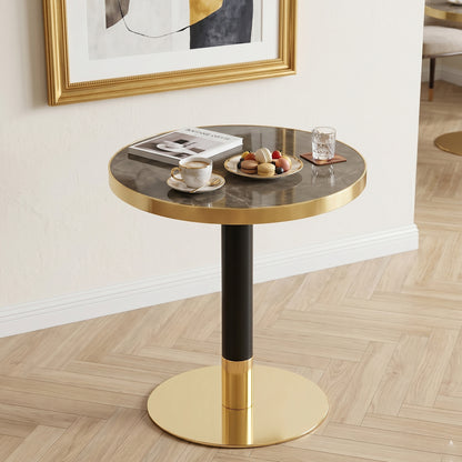 23.6' Round MDF sprayed with UV paint countertop, marble texture, stainless steel edging, metal table legs, modern light luxury edge/coffee table.W1151P445185