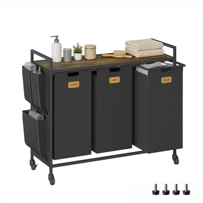 3 Section Laundry Hamper, Laundry Sorter with Wheels, Laundry Basket Organizer with Shelf & 3 Pull-Out Removable Bags, Dirty Clothes Hamper Organizer for Laundry Room Bathroom Dorm ,39.6 gallons(150L)
