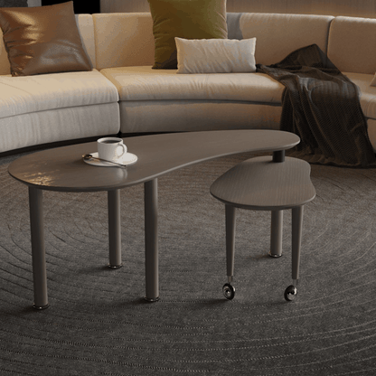 Contemporary rotatable cocktail table with solid rubber wood legs, 360 degree rotating coffee table with wood grain veneer tabletop grey brown / walnut / black finish for living room, bedroom