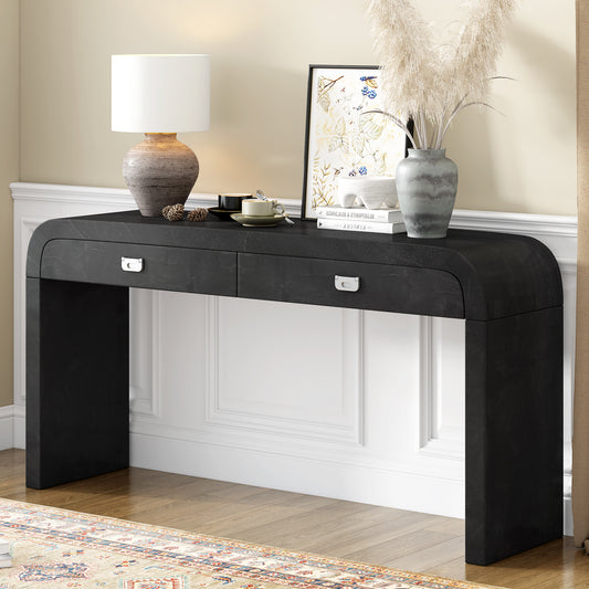 U_STYLE 60''Wooden Entryway Table with Burl Veneer, Console Table with 2 Large Drawers and Metal Handles,Multi-Functional Sofa Table with 2 Sturdy Legs,Suitable for Living Room, Foyer,Hallway, Office – Model N711P216235B